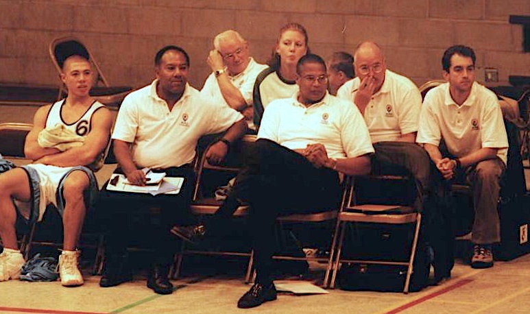 Coventry Crusaders coaching staff watches on from the bench during a game in the early 2000's.